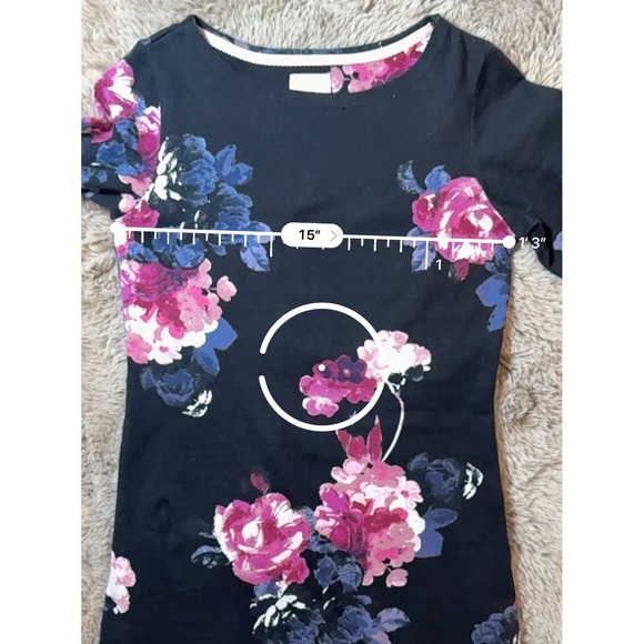 Joules Floral Print 3/4 Sleeve Knit Dress Black with Pink Roses Size‎ 2 - Picture 7 of 9